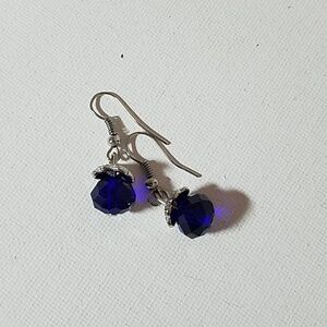Cobalt Blue Bead & Silver Tone Earrings